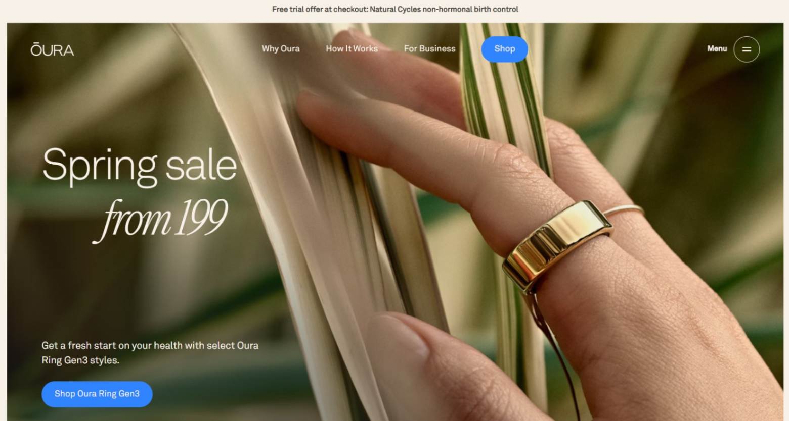 Oura web page clean layout